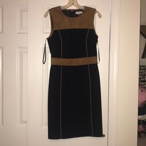 Calvin Klein Black Dress w/ Chestnut Suede Accent